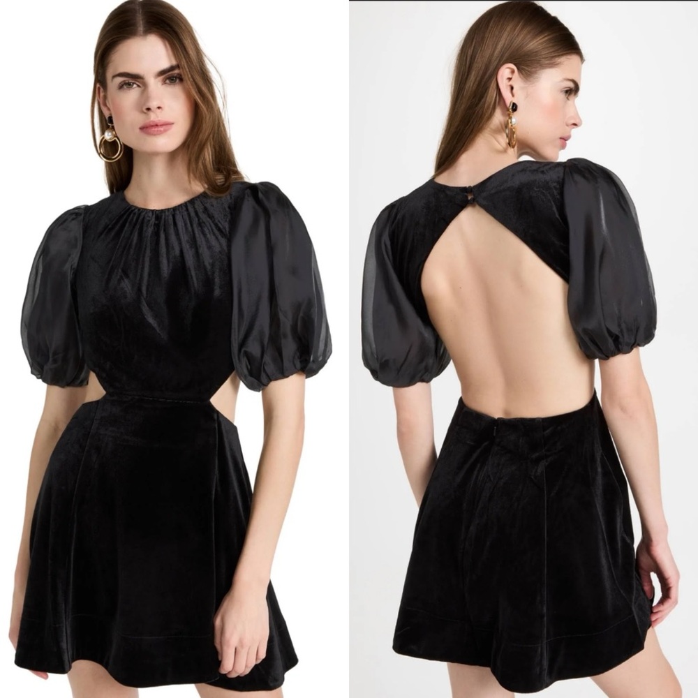 Bardot Marina Velvet Backless Mini Dress Black Womens 6 Medium Sheer Sleeves New